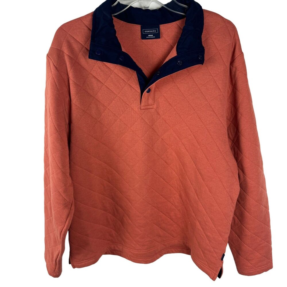 Crown & Ivy 1/4 Snap Quilted Sweatshirt Size Medium Coral Long Sleeves